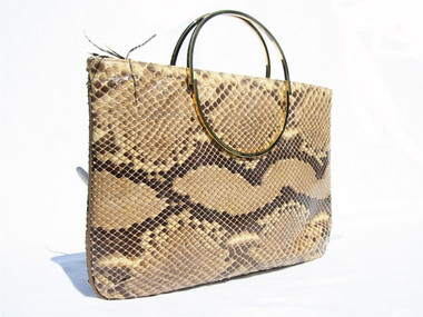 CHIC de PARIS 1970's-80's PYTHON Skin CLUTCH Bag w/Unique Handles