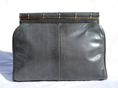 GRAY 1970's-80's Deco KARUNG Snake Skin Clutch - SUSAN GAIL