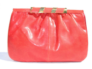 1970's-80's Tomato Red SUSAN GAIL KARUNG Snake Skin CLUTCH Bag