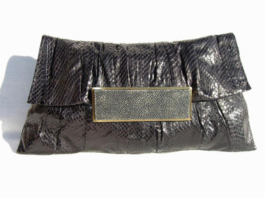 Stunning 1990's R & Y AUGOUSTI BLACK PYTHON Skin CLUTCH Bag