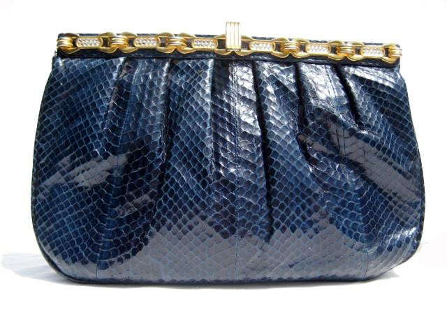 Sleek 1970's-80's BLUE Cobra Snake Skin CLUTCH Shoulder Bag