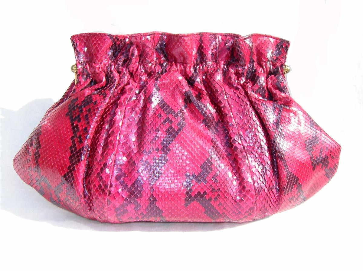 1970's-80's Pink Peacock PYTHON Snake Skin Clutch - ADIGE Paris - FRANCE