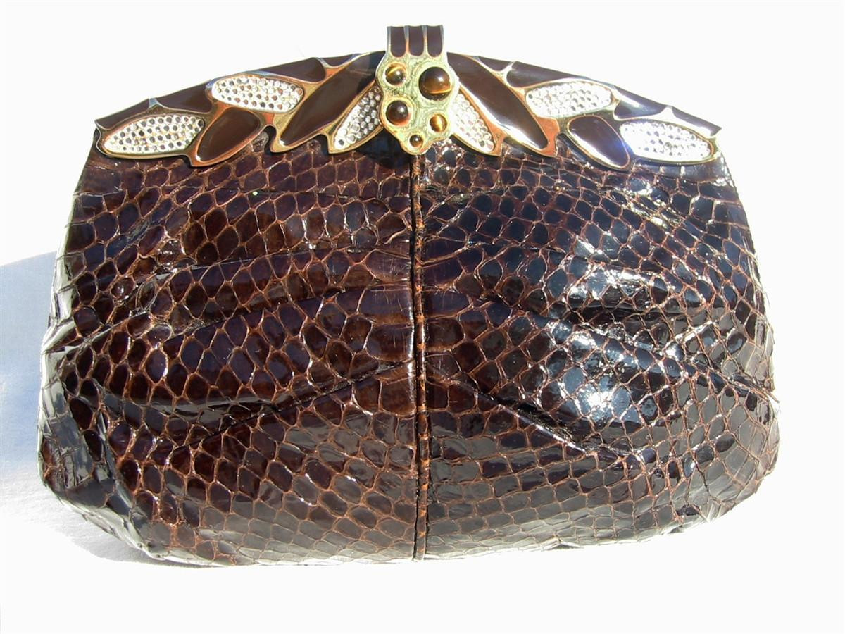 1970's-80's FINESSE LA MODEL BROWN COBRA Snake Skin Clutch Bag