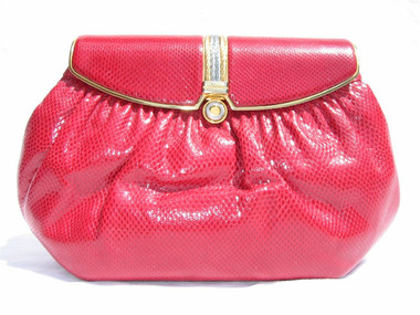RED 1970's-80's FINESSE LA MODEL Karung Snake Skin CLUTCH Bag