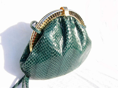 1970's-80's EMERALD GREEN Susan Gail COBRA Skin Shoulder Bag