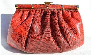 1980's-90's Fiesta RED RING LIZARD Skin Clutch Bag - WALTER KATTEN - with BOX!