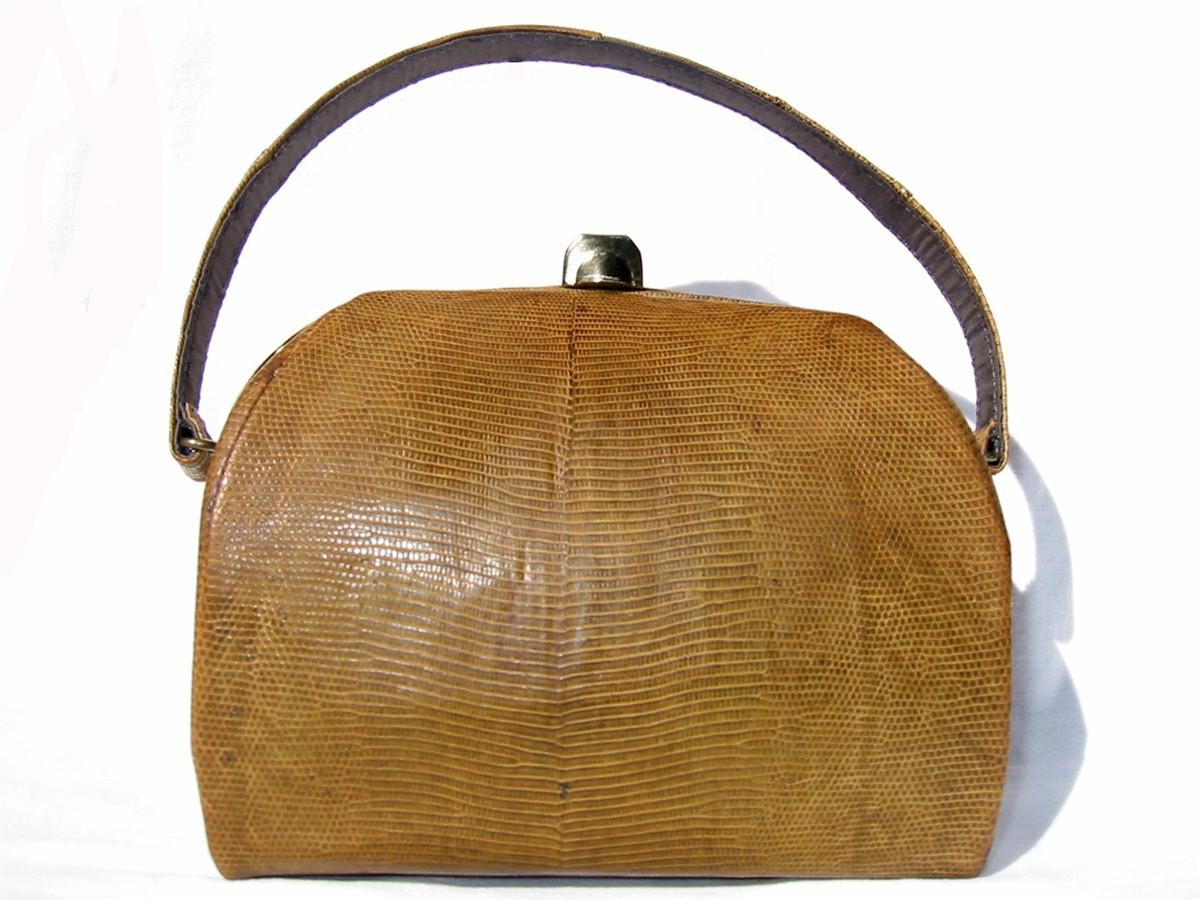 MUSTARD Yellow Green 1950's-60's Lizard Skin Handbag