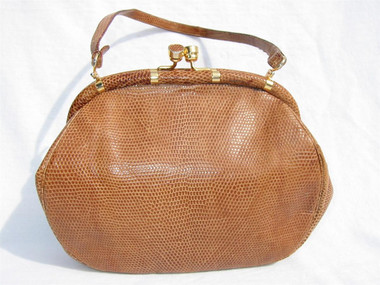 1980's-90's Tan LIZARD Skin Handbag - JUDITH LEIBER