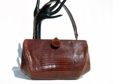 DEITSCH 1950's-60's Chocolate Brown Lizard Skin Handbag