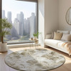8' Beige Ivory And Tan Round Abstract Washable Indoor Outdoor Area Rug
