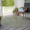 8' Round Gray and Gold Round Paisley Washable Non Skid Indoor Outdoor Area Rug