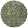 8' Round Moss Green and Gray Round Oriental Washable Non Skid Indoor Outdoor Area Rug