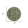 8' Round Moss Green and Gray Round Oriental Washable Non Skid Indoor Outdoor Area Rug