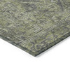 8' Round Moss Green and Gray Round Oriental Washable Non Skid Indoor Outdoor Area Rug