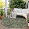 8' Round Moss Green and Gray Round Oriental Washable Non Skid Indoor Outdoor Area Rug
