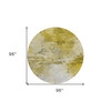 8' Gold Beige And Wheat Round Abstract Washable Indoor Outdoor Area Rug