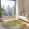 8' Gold Beige And Wheat Round Abstract Washable Indoor Outdoor Area Rug