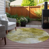 8' Gold Beige And Wheat Round Abstract Washable Indoor Outdoor Area Rug