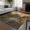 9' X 12' Brown Chocolate And Copper Abstract Washable Indoor Outdoor Area Rug