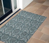 3' X 5' Teal Damask Washable Non Skid Indoor Outdoor Area Rug - 608219227111