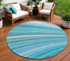 8' Teal Blue Aqua And Blue Round Abstract Washable Indoor Outdoor Area Rug - 608219192112