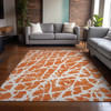5' X 8' Orange and White Abstract Washable Non Skid Indoor Outdoor Area Rug