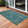 3' X 5' Blue Green and Gold Paisley Washable Non Skid Indoor Outdoor Area Rug