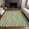 10' X 14' Lime Green and White Geometric Washable Non Skid Indoor Outdoor Area Rug