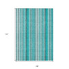 9' X 12' Teal and Gray Striped Washable Non Skid Indoor Outdoor Area Rug