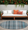 8' Round Teal Round Plaid Washable Non Skid Indoor Outdoor Area Rug - 608219228286