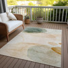 5' X 8' Beige and Green Abstract Washable Non Skid Indoor Outdoor Area Rug