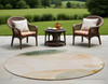 8' Round Beige and Green Round Abstract Washable Non Skid Indoor Outdoor Area Rug