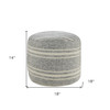 18" Gray Polyester Round Striped Indoor Outdoor Pouf Ottoman - 606114698883