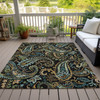 10' X 14' Black and Gold Paisley Washable Indoor Outdoor Area Rug - 608219380632