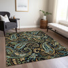 10' X 14' Black and Gold Paisley Washable Indoor Outdoor Area Rug - 608219380632