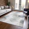 9' X 12' Ivory Blue and Gray Abstract Washable Non Skid Indoor Outdoor Area Rug - 608219298418