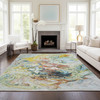 9' X 12' Ivory Blue And Yellow Abstract Washable Indoor Outdoor Area Rug - 608219038410