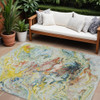 9' X 12' Ivory Blue And Yellow Abstract Washable Indoor Outdoor Area Rug - 608219038410