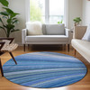 8' Blue Denim Blue And Sky Blue Round Abstract Washable Indoor Outdoor Rug