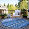 8' Blue Denim Blue And Sky Blue Round Abstract Washable Indoor Outdoor Rug