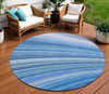 8' Blue Denim Blue And Sky Blue Round Abstract Washable Indoor Outdoor Rug