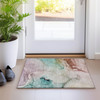2' X 3' Teal Abstract Washable Non Skid Indoor Outdoor Area Rug