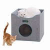 JESPET Foldable Cat Condo, Cat Cube House & Sleepping Bed with Lying Surface and 2 Reversible Cushions, Cat Hiding Place, Cat Cave, Linenette Fabric, Felt and Engineered Wood, Scratch Resistant