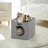 JESPET Foldable Cat Condo, Cat Cube House & Sleepping Bed with Lying Surface and 2 Reversible Cushions, Cat Hiding Place, Cat Cave, Linenette Fabric, Felt and Engineered Wood, Scratch Resista