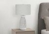 27" Gray and White Ceramic Round Table Lamp With Gray Drum Shade