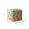 17" White Green And Red Cotton Polka Dots Pouf Ottoman