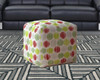 17" White Green And Red Cotton Polka Dots Pouf Ottoman