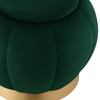 20" Hunter Green Velvet And Gold Round Ottoman