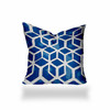 12" X 12" Blue And White Blown Seam Geometric Throw Indoor Outdoor Pillow