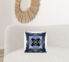 16" X 16" Peacock Blue Light Blue Geometric Zippered Suede Throw Pillow